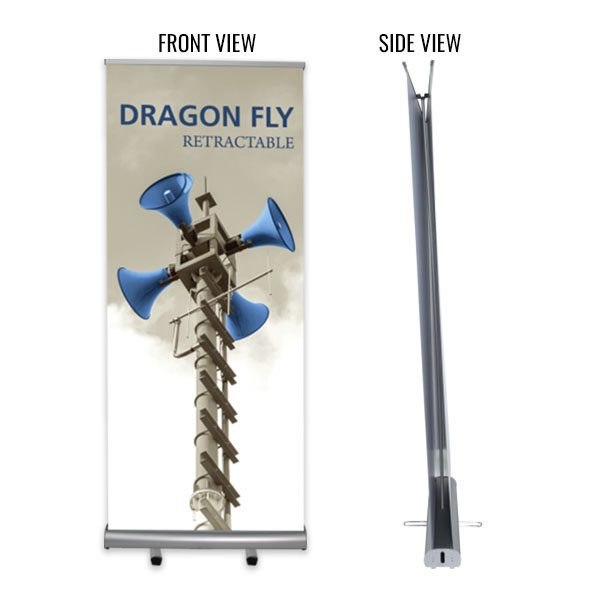 Dragon Fly Retractable Banner Stand Front and Side View