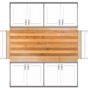 Participant Table Cloth with Butcher Block Top and White Cabinet Sides