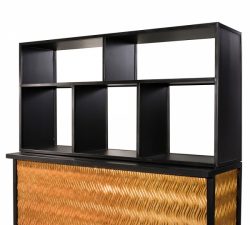 Maxim Bar Shelving is a black shelving unit that is perfect for use as a vertical shelf or a horizontal back bar.