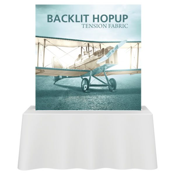 5' Backlit Hop Up Tabletop Tension Fabric Display Front View