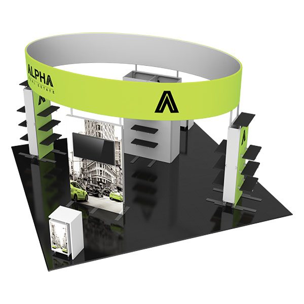 Hybrid Pro Modular Exhibit 20' x 20' Kit 32 Displays with shelves and Display with Monitor Mount