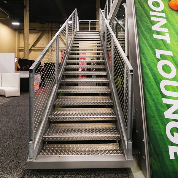 XDEK Custom Freestanding Exhibit Deck Customized With Graphics Stairs