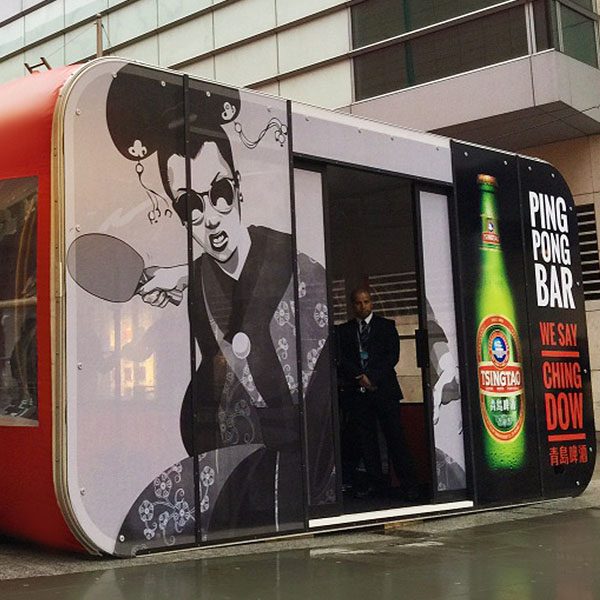 XPO Custom Exhibit Room Outdoor Display Fully Branded Full Graphics Portable Bar