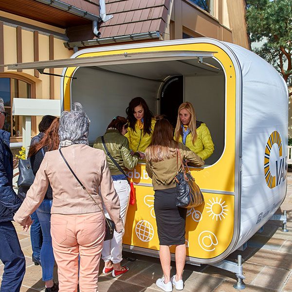 Yum Yum Portable And Pop Up Kiosk Completely Branded Full Color Graphics Display Open Hinge Up Serving Window
