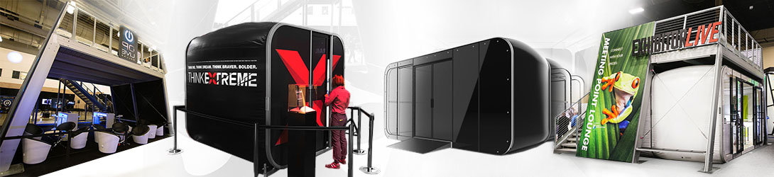 Mobile Pop-Up Retail And Event Pods Exhibit Conference Rooms For Trade Show Full Color Graphics
