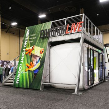 X-Dek Custom Freestanding Exhibit Deck Customized With Full Color Graphics And XPO Mobile Pop-Up Retail Side View