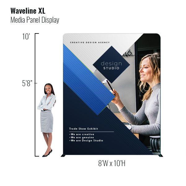 8ft Waveline XL Media Panel Tension Fabric Display With Full Color Graphics