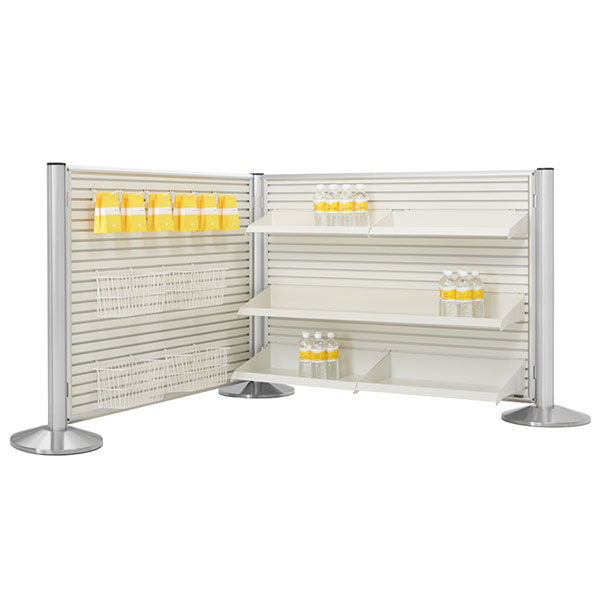 Hinged Framed Slatwall Panels With Merchandising Posts With Merchandising Posts