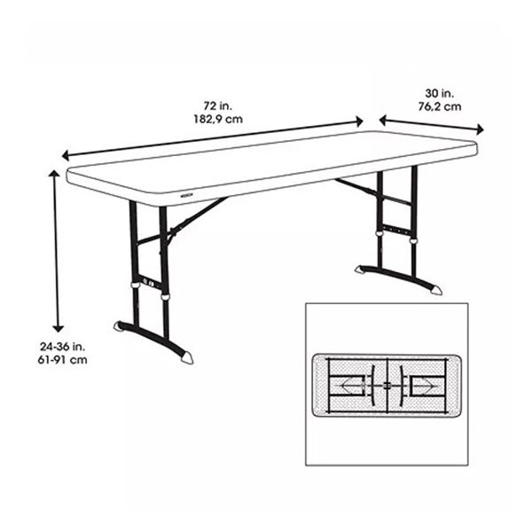 6ft Almond Commercial Adjustable Height Folding Table Measurements